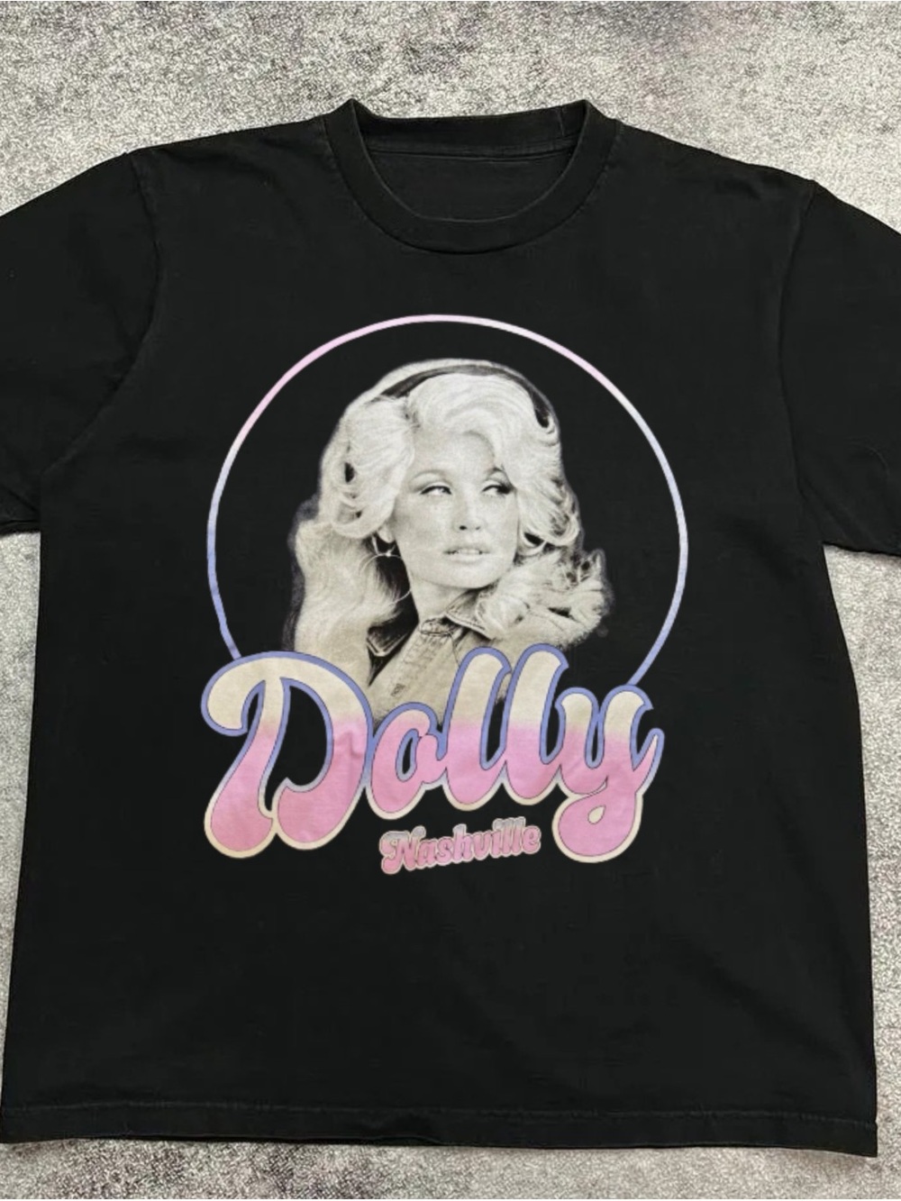 Gildan Black Tee with Pastel Pink & Lavender Dolly Graphic
